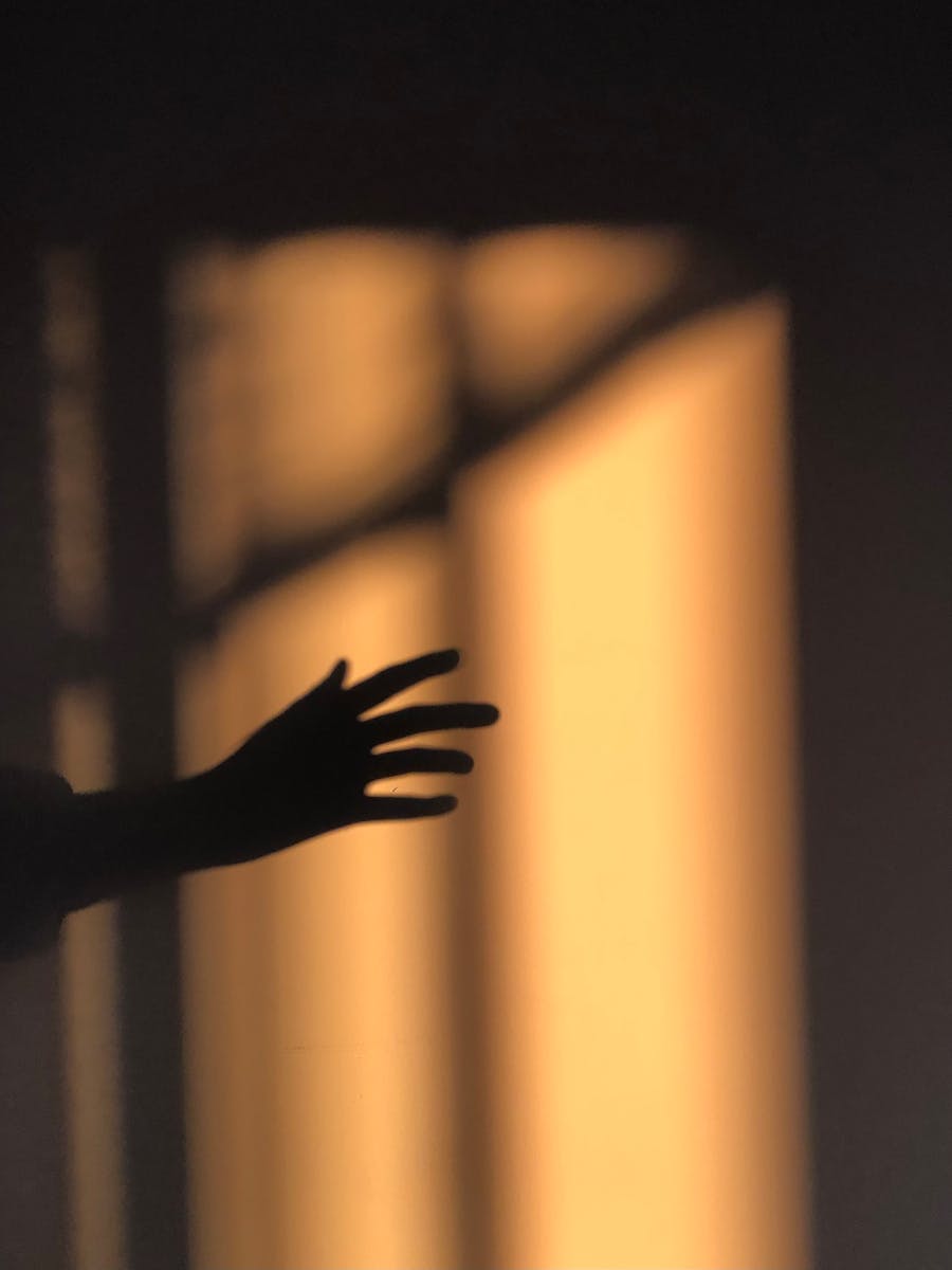 Artistic silhouette of a hand with warm light and shadows.